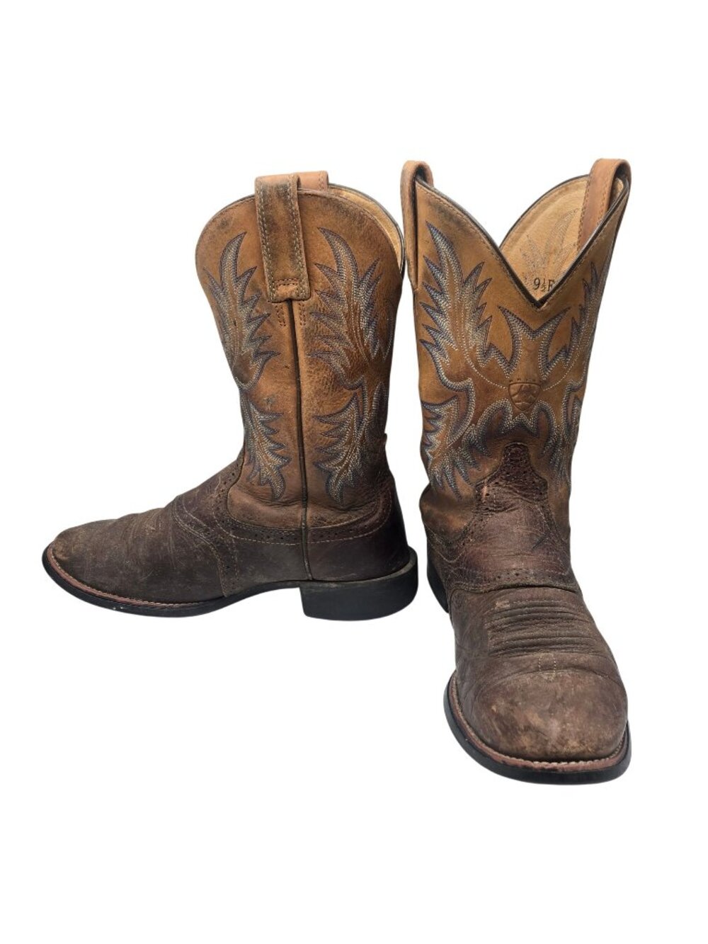 Ariat Cowboy Boots Brown Leather Western Mens 9.5EE Two Tone Distressed Wide